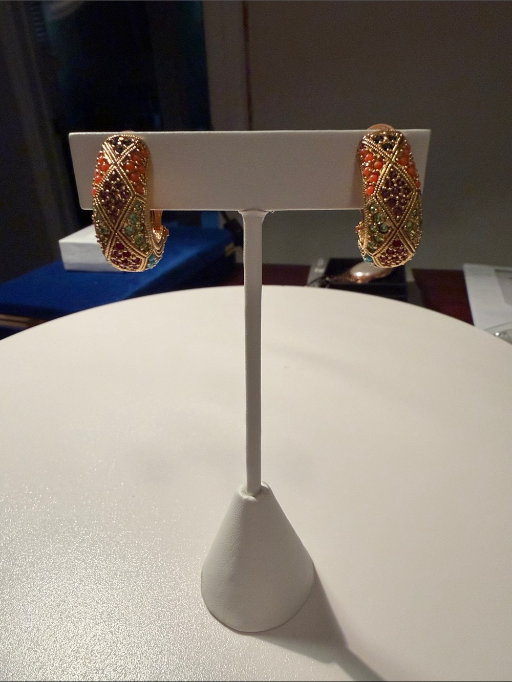 Gold-Tone Multicolor Beaded Hoop Earrings